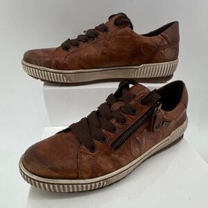 Remonte Brown Leather Lace-Up Sneakers Zipper Logo Women US 9.5 EU 41 Comfort